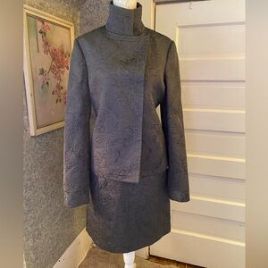 NWT Monique Lhullier steel grey jacquard jacket skirt suit set sz 10 $3640 MSRP